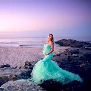 Sexy Strapless Maternity Mesh Dress